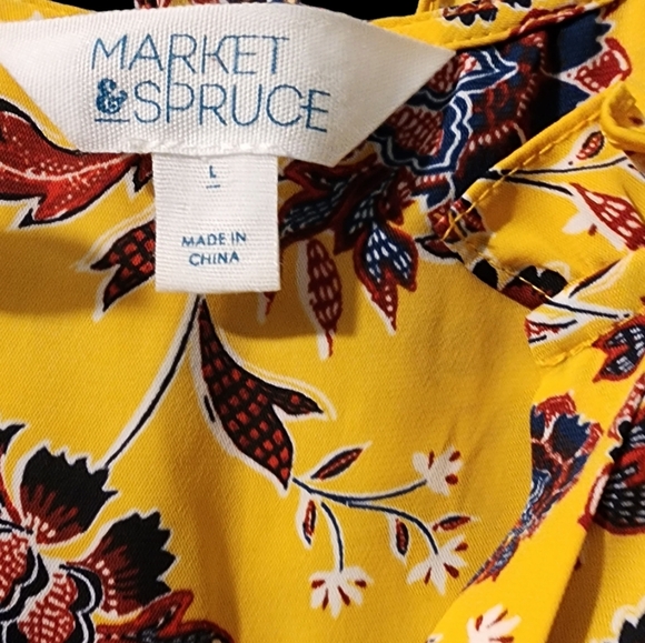 - Gold Floral Relaxed Sleeveless Blouse - L - Picture 5 of 5